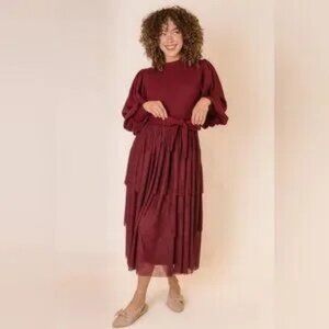 Ivy City Co. Cosette Midi Dress in Wine Large